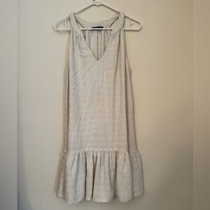 Maven West Linen Blend Sleeveless V-Neck Ruffle Hem Dress Size Small Beige Boho